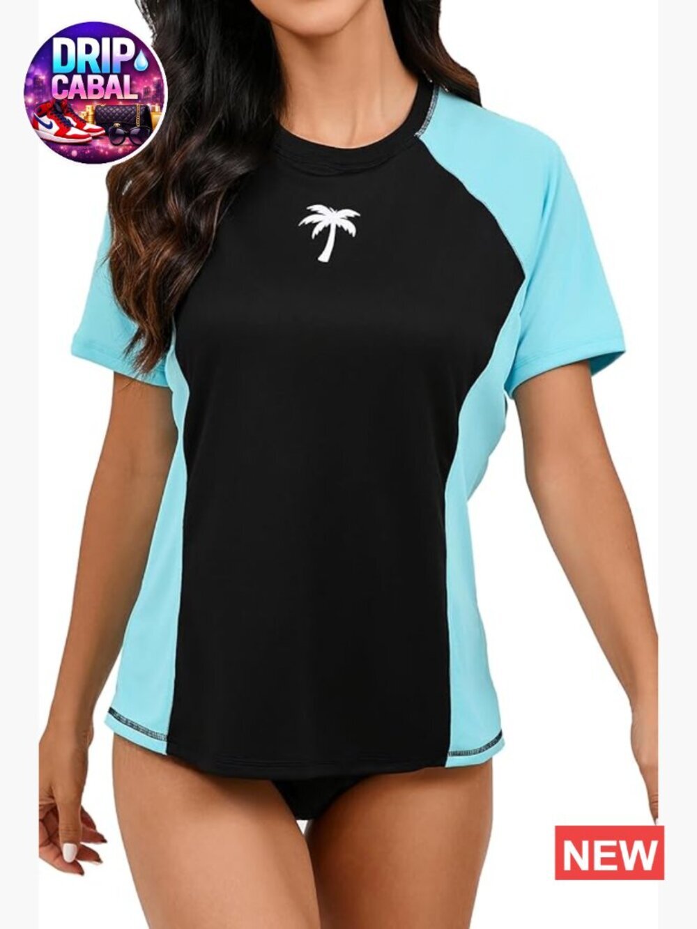 Women's Short Sleeve Rash Guard Swim Shirt with Built in Bra UPF50+ Quick Dry